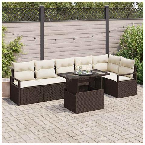 Set Divano da Giardino  7 Pezzi con Cuscini Marrone Rattan Sintetico, Divano da Giardino 2 Posti  con Cuscini Marrone Rattan Sintetico - Foto 2