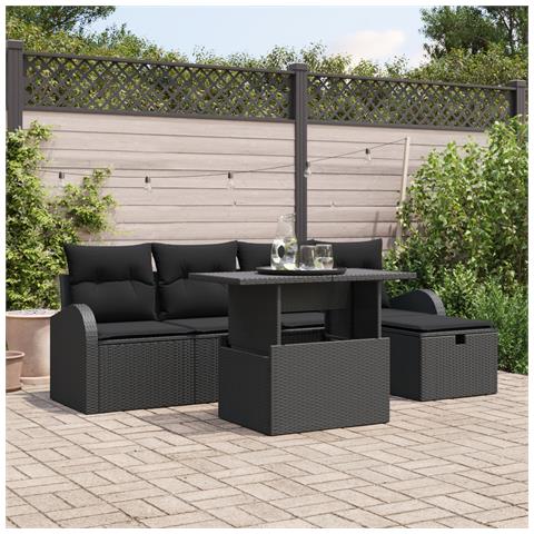Set Divano da Giardino a 6 Pezzi con Cuscini Rattan Nero Polyrattan - Foto 2