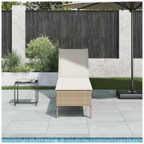 Lettino Prendisole con Cuscini Beige 55x200x44 cm in Polyrattan - Foto 2