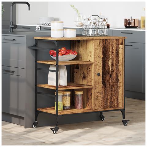 Carrello da cucina Legno Vecchio 87,5x38,5x84,5 cm Legno ingegnerizzato - Foto 2