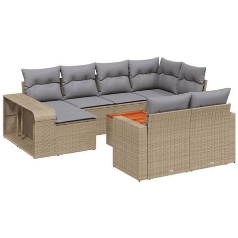 Set Divani da Giardino 11 pz con Cuscini Beige in Polyrattan - Foto 1