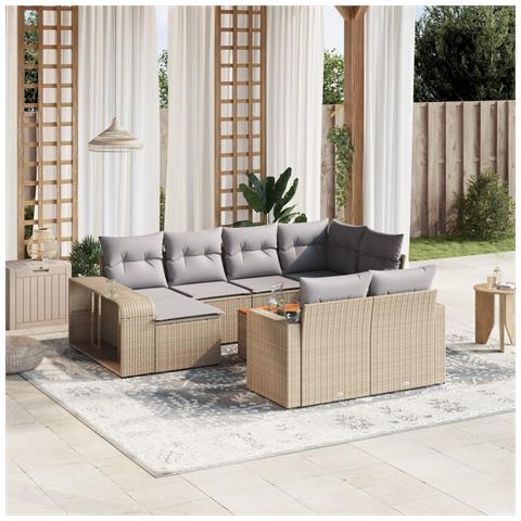 Set Divani da Giardino 11 pz con Cuscini Beige in Polyrattan - Foto 2