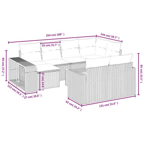 Set Divani da Giardino 11 pz con Cuscini Beige in Polyrattan - Foto 3