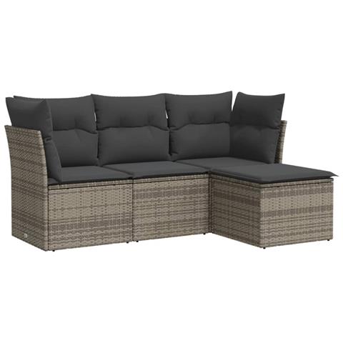 Set Divani da Giardino 4 pz con Cuscini in Polyrattan Grigio - Foto 1