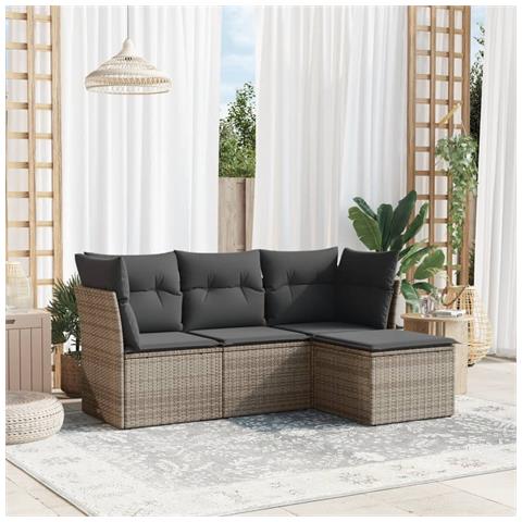 Set Divani da Giardino 4 pz con Cuscini in Polyrattan Grigio - Foto 2