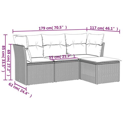 Set Divani da Giardino 4 pz con Cuscini in Polyrattan Grigio - Foto 3