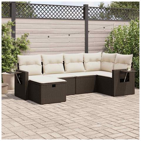 Set Divano da Giardino 6 pz con Cuscini Marrone in Polyrattan - Foto 2