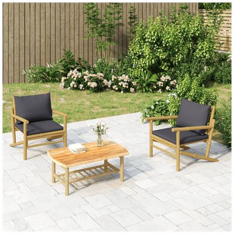 Set Salotto da Giardino 3pz con Cuscini Grigio Scuro Bambù - Foto 2