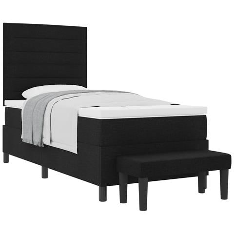 Letto Box Spring con Materasso e Panchina Nero 80x200 cm Tessuto - Foto 1