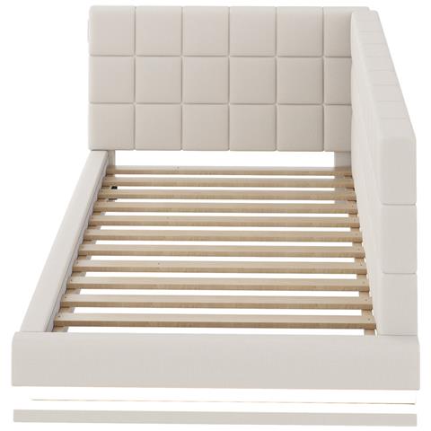 Divano Letto Imbottito 90x200cm, Letto Multifunzionale Con Luce Led, Presa Usb E Rete A Doghe, Tessuto In Velluto, Beige, Senza Materasso - Foto 2