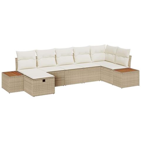 Set Divano da Giardino 7 pcs Beige 55 x 62 x 69 cm Poly Rattan - Foto 1