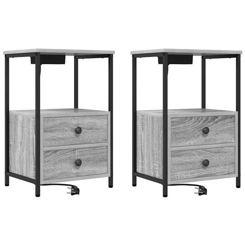 Comò con stazione di ricarica con cassetto 2 pcs Grigio sonoma - Foto 1