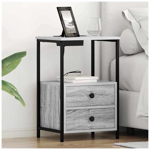 Comò con stazione di ricarica con cassetto 2 pcs Grigio sonoma - Foto 2