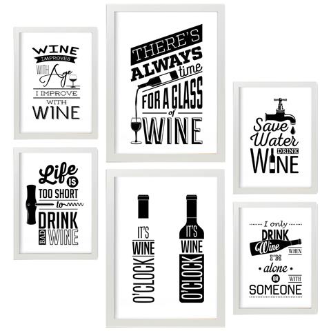 Set Di 6 Stampe Vino 2 Illustrazioni A Colori Di Caffè E Bevande In Cartelloni Pubblicitari Per La Casa A3 & A4 Cornice Bianca - Foto 1