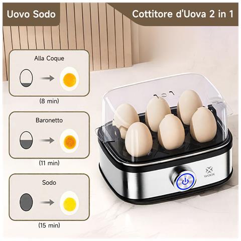 Cuociuova Multifunzione, Cuociuova Elettrico In Acciaio Inox Per 1-6 Uova, 400 W, Accensione One Touch, Senza Bpa Con Controllo Della Temperatura Ptc, Incluso Misurino - Foto 2