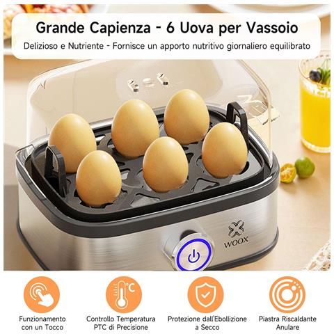 Cuociuova Multifunzione, Cuociuova Elettrico In Acciaio Inox Per 1-6 Uova, 400 W, Accensione One Touch, Senza Bpa Con Controllo Della Temperatura Ptc, Incluso Misurino - Foto 4