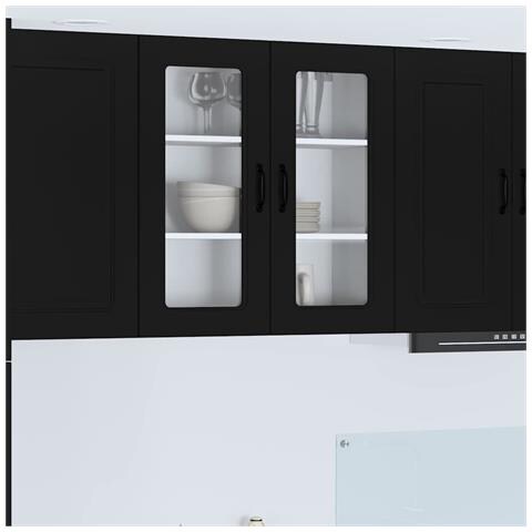 Pensile cucina con porta Nero 80 x 31 x 80 cm Legno multistrato - Foto 2