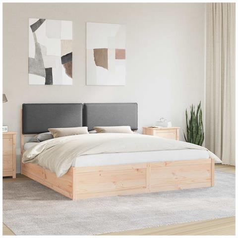 Letto con Testiera Rivestita Grigio scuro 200 x 200 cm - Foto 2