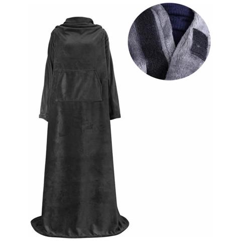 Coperta Indossabile Oversize Con Maniche E Tasca, Chiusura Regolabile A Strappo 150x180cm Grey - Foto 1