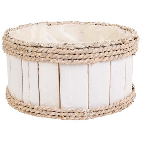 Cesto In Legno E Corda Bianco D25x13/24h - Foto 1