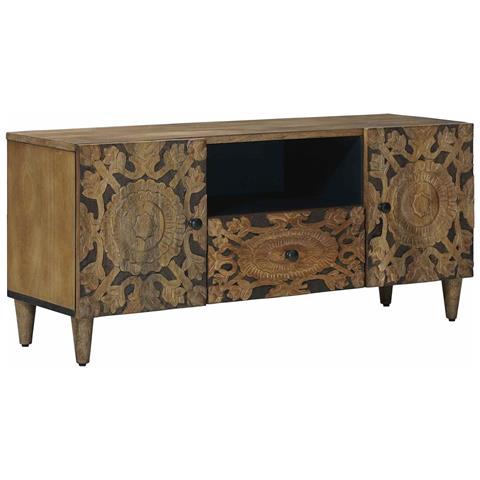 Mobile TV Marrone 105 x 33,5 x 46 cm Legno di mango massello - Foto 1