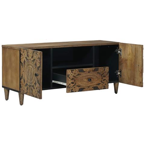 Mobile TV Marrone 105 x 33,5 x 46 cm Legno di mango massello - Foto 2