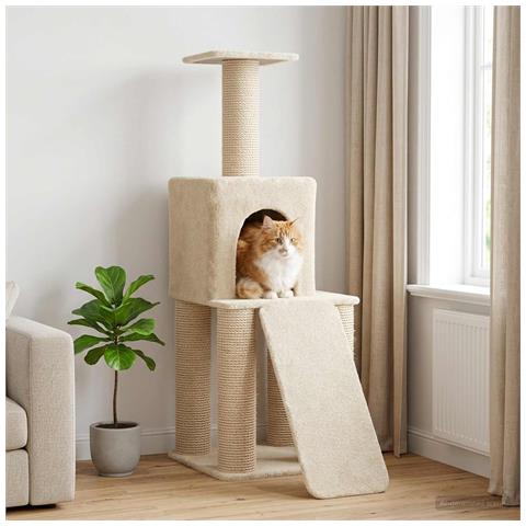 Albero per gatti con pali per graffiare in sisal Crema 146 cm - Foto 2