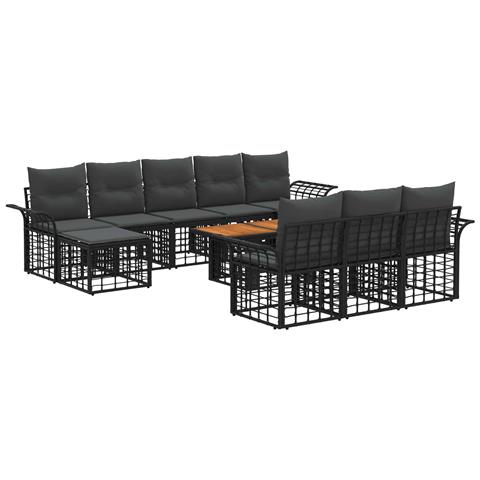Set Divano da Giardino 11 pz Nero e Grigio scuro polyrattan - Foto 1