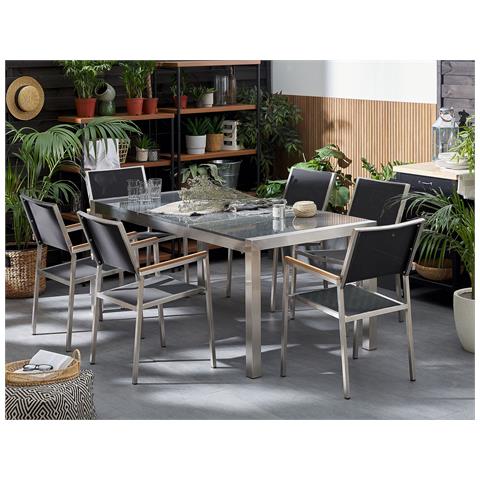 Set Di Tavolo E Sedie Da Giardino In Acciaio, Granito E Fibra Tessile - 180 Cm - Grosseto - Foto 29