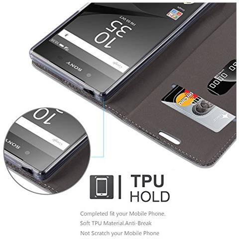 Custodia Compatibile Con Sony Xperia Z5 In Grigio Nero - Coperchio Protettiva Con Chiusura Magnetica, Funzione Stand E Tasca Per Le Carte - Foto 2