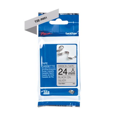 TZe-R951 - Satinata - nero su argento - Rotolo (2,4 cm x 4 m) - Foto 2