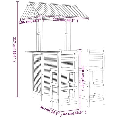 Set da Bar per Giardino 3 pz in Legno Massello di Acacia - Foto 2