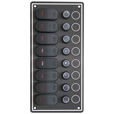 Pannello Elettrico Stagnoip65, In Alluminio Nero, Con 7 Interruttori On-off Basculanti E 1 Moment, Con Led Luminosoper Impianti A 12 Vdc, Magnetotermici Stagni Da 15 Amp. Adatto Per Ilmontaggio Sia In Verticale Che In Orizzontale. - Foto 1