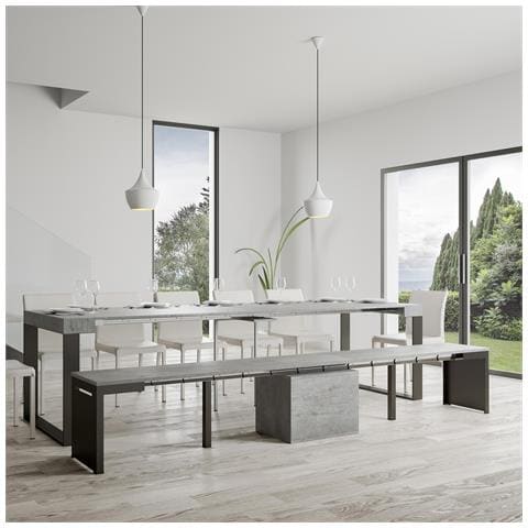 Panca Allungabile 55x40/305 Cm Walk Telaio Antracite - Cemento - Foto 6