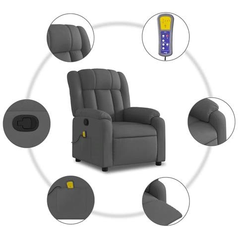 Poltrona Massaggiante Reclinabile Grigio Scuro In Tessuto - Foto 2