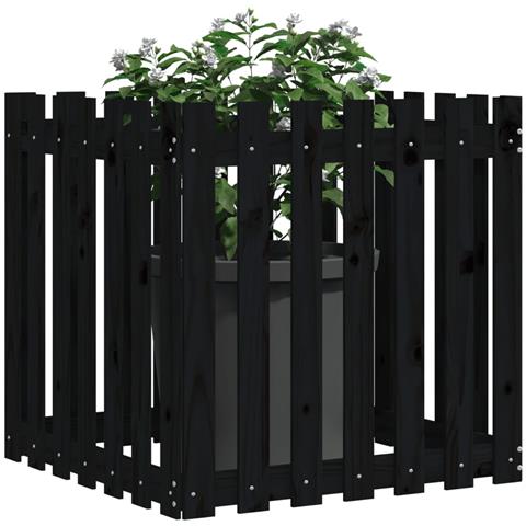 Fioriera Giardino A Recinzione Nera 70x70x70 Cm Massello Pino - Foto 2