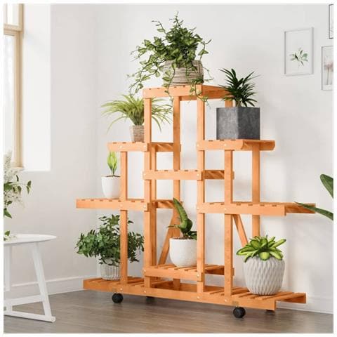 Portafiori Con Ruote 110x25x101 Cm In Legno Massello Di Abete - Foto 3