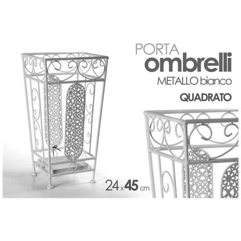 Trade Shop - Porta Ombrelli 45x24 Cm Metallo Stile Ferro Battuto Deco Quadrato Bianco 707650 - Foto 1