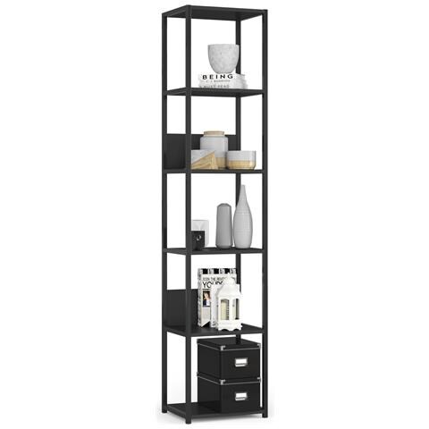 Scaffale stile loft con ripiani in legno, 6 ripiani, 40x32x192 cm, Colore Nero - Foto 1