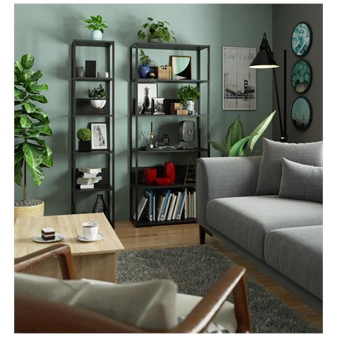 Scaffale stile loft con ripiani in legno, 6 ripiani, 40x32x192 cm, Colore Nero - Foto 8