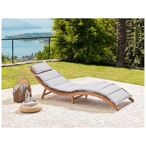 Lettino Da Giardino Legno Con Cuscino Grigio Luino - Foto 1