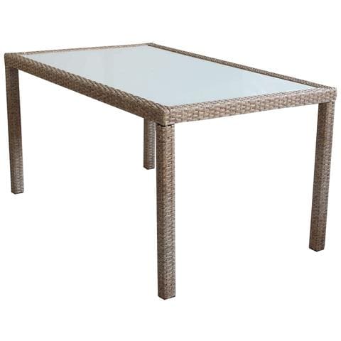 Tavolo Rettangolare 150x90 Cm Da Esterno Giardino Con Struttura In Acciaio Rivestito In Wicker E Piano In Vetro Opaco 5 Mm Portorico - Foto 1
