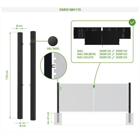 Set 2 Pali In Ferro Dario 8x8cm H. 170cm Nero Opaco - Foto 8