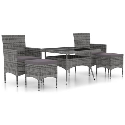 Set Pranzo da Giardino 5 pz Polyrattan e Vetro Temperato Grigio - Foto 1