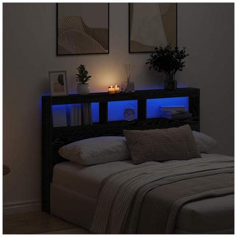 Testiera con Contenitore a LED Rovere Nero 160x17x102 cm - Foto 1