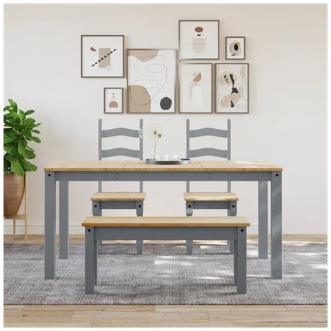 Tavolo Da Pranzo Panama Grigio 160x80x75 Cm Legno Massello Pino - Foto 3