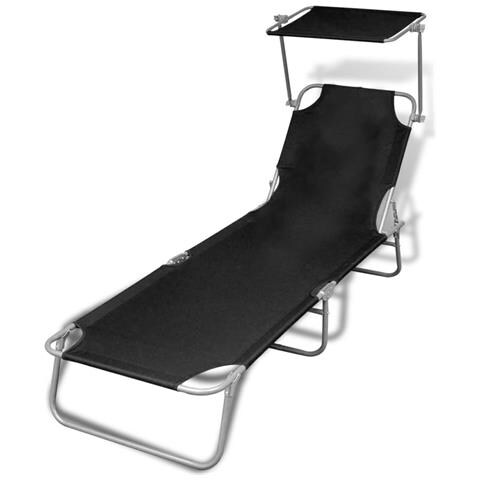 Lusso Casadino -  Lettino Prendisole Pieghevole Tettuccio Acciaio E Tessuto Nero - Foto 2