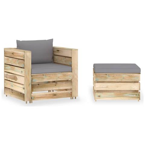 Set Salotto Da Giardino 2 Pz Con Cuscini Legno Impregnato Verde - Foto 2