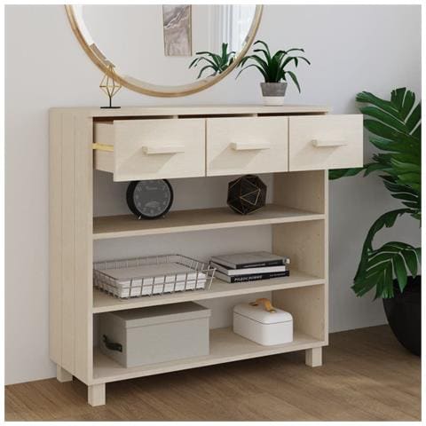 Consolle Hamar Ambra 90x35x90 Cm In Legno Massello Di Pino - Foto 2