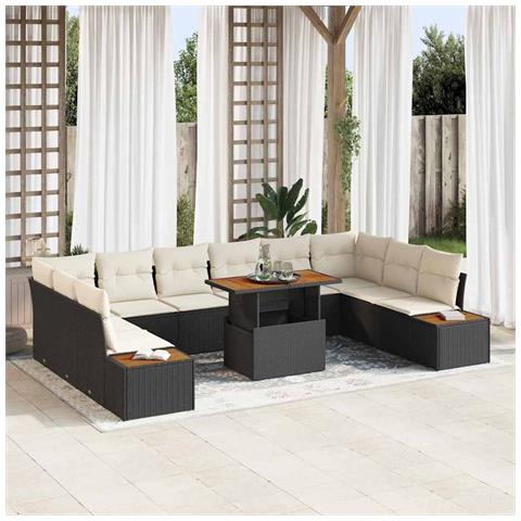 Set da Pranzo da Giardino 11 Pezzi con Cuscini Rattan Polyrattan Nero - Foto 2
